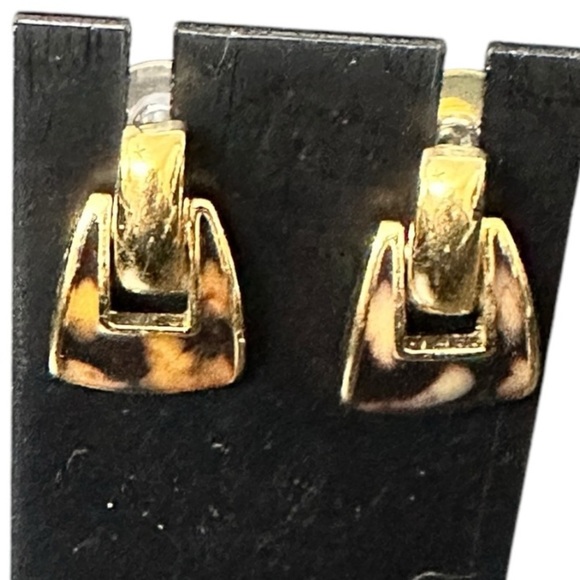 Anne Klein Gold pierced Earrings Gold and Animal Print 1228 - Picture 2 of 3